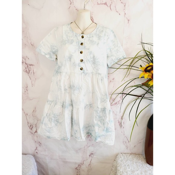 Madewell Tie-Dye Button-Front Short-Sleeve Tiered Mini Dress size medium - Picture 3 of 7